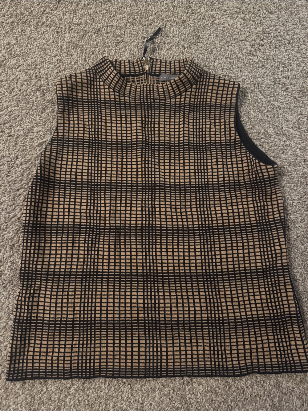 Checkered Sleeveless Top in Tan and Black